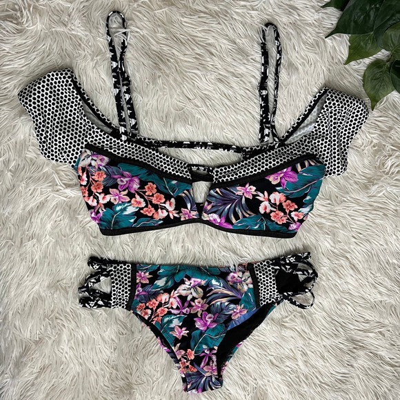 Kuleana Girls floral +polka dot matching bikini -2 piece set NWT